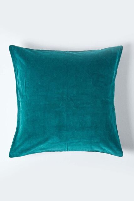 Homescapes Velvet Cushion Cover 100% Cotton, Soft & Machine Washable in Emerald - Size: 40 cm x 40 cm - image 1