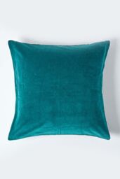 Homescapes Velvet Cushion Cover 100% Cotton, Soft & Machine Washable in Emerald - Size: 40 cm x 40 cm - thumbnail 1