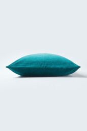 Homescapes Velvet Cushion Cover 100% Cotton, Soft & Machine Washable in Emerald - Size: 40 cm x 40 cm - thumbnail 2