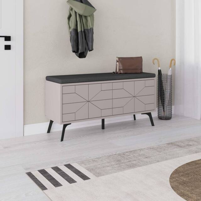 Decortie 4 Doors Shoe Bench 'Dune' Modern Design with Metal Legs Width 107cm in Grey - Size: 1 Pack - image 1