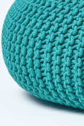 Homescapes Large Round Cotton Knitted Pouffe Footstool in Green - thumbnail 4