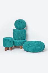 Homescapes Large Round Cotton Knitted Pouffe Footstool in Green - thumbnail 5