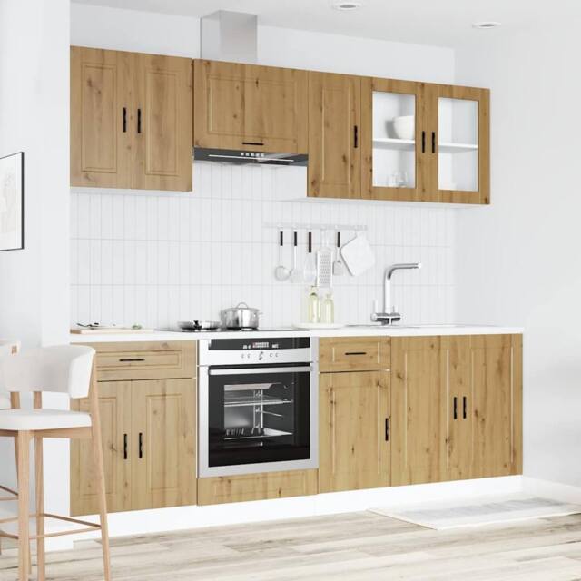 Berkfield Home Elegant 8 Piece Kitchen Cabinet Set Kalmar Artisan Oak Engineered Wood in Brown - image 1