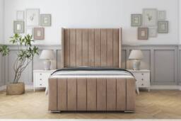 "Sloomy Devonshire Naples Bed Frame With 50"" Upholstered Wingback Headboard in Light Brown - Size: Small Double"