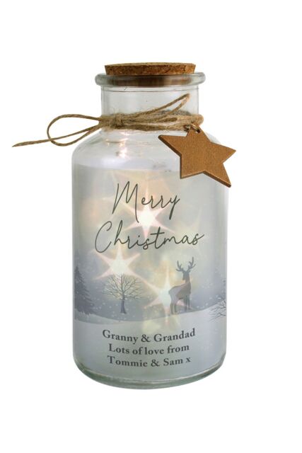 Personalised Memento Company Personalised Merry Christmas LED Glass Jar in Clear - image 1