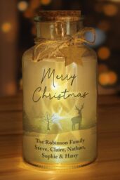 Personalised Memento Company Personalised Merry Christmas LED Glass Jar in Clear - thumbnail 3