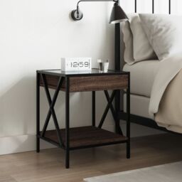 Berkfield Home Bedside Table with Infinity LED Brown Oak 40x40x49 cm - Size: 40 x 40 x 49 cm - thumbnail 4