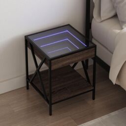 Berkfield Home Bedside Table with Infinity LED Brown Oak 40x40x49 cm - Size: 40 x 40 x 49 cm - thumbnail 1