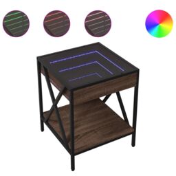 Berkfield Home Bedside Table with Infinity LED Brown Oak 40x40x49 cm - Size: 40 x 40 x 49 cm - thumbnail 2