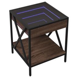 Berkfield Home Bedside Table with Infinity LED Brown Oak 40x40x49 cm - Size: 40 x 40 x 49 cm - thumbnail 3