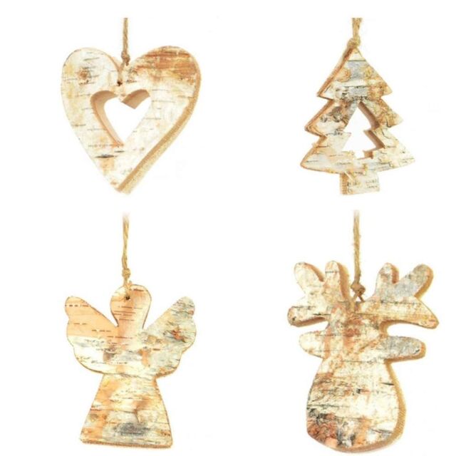 Shatchi Christmas Tree Ornaments Wooden Aesthetic Hanging Decorations Assorted Shapes 4Pcs - image 1