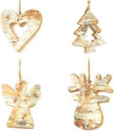Shatchi Christmas Tree Ornaments Wooden Aesthetic Hanging Decorations Assorted Shapes 4Pcs - thumbnail 2