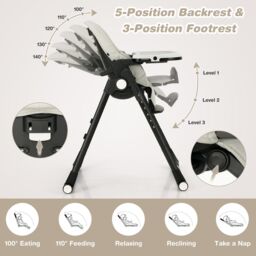 Gymax 4-in-1 Nursery High Chair Folding Feeding Chair With Footrest in Grey - thumbnail 5