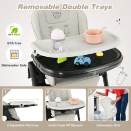 Gymax 4-in-1 Nursery High Chair Folding Feeding Chair With Footrest in Grey - thumbnail 6