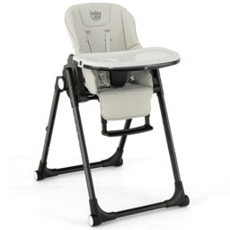 Gymax 4-in-1 Nursery High Chair Folding Feeding Chair With Footrest in Grey - thumbnail 1