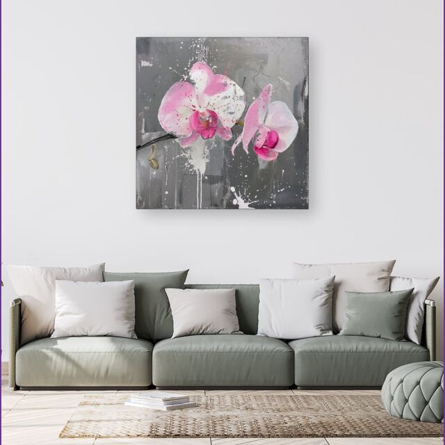 Warren Reed - Designer Pink Orchids Splashart Canvas - Size: w40 inch x h40 inch - image 1