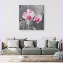 Warren Reed - Designer Pink Orchids Splashart Canvas - Size: w40 inch x h40 inch - thumbnail 1
