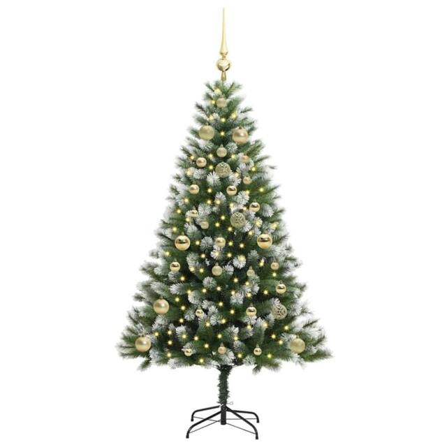 Berkfield Home Lush Artificial Hinged Christmas Tree with Flocked Snow 150 cm in Green - image 1