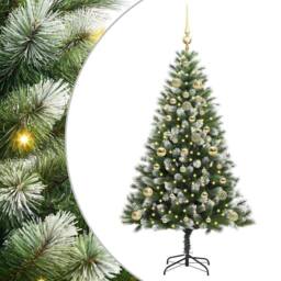 Berkfield Home Lush Artificial Hinged Christmas Tree with Flocked Snow 150 cm in Green - thumbnail 3