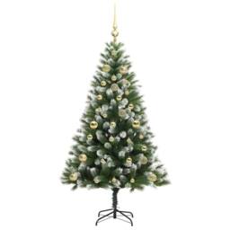 Berkfield Home Lush Artificial Hinged Christmas Tree with Flocked Snow 150 cm in Green - thumbnail 4