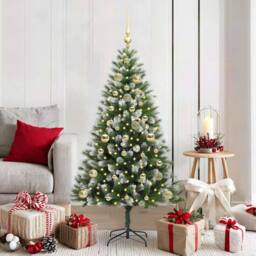 Berkfield Home Lush Artificial Hinged Christmas Tree with Flocked Snow 150 cm in Green - thumbnail 2