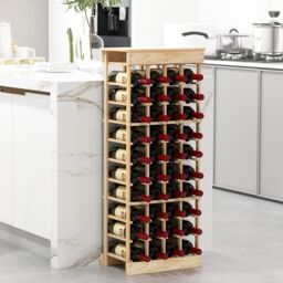 Costway 40 Bottles Storage Wine Rack Freestanding Pine Wood Display Shelf Wine Holder in Natural - thumbnail 4