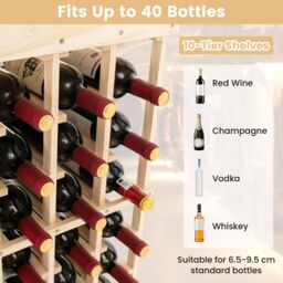 Costway 40 Bottles Storage Wine Rack Freestanding Pine Wood Display Shelf Wine Holder in Natural - thumbnail 3