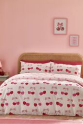 Catherine Lansfield 'Cherries & Bows' Reversible Duvet Cover Set in Pink - Size: King - thumbnail 1