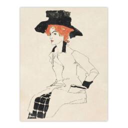 "Artery8 Portrait of a Woman with Black Hat Vintage Wall Art Print Schiele in Beige - Size: W12"" x H16""" - thumbnail 1