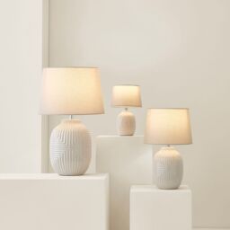 ValueLights Harrison Taper Shade Grey Geometic Ribbed Gloss Table Lamp & Bulb - Size: Medium - thumbnail 7