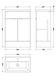 Balterley Alrewas Contemporary 2 Door Floor Standing Vanity Basin Unit, 600mm in Brown - thumbnail 2