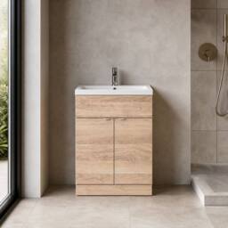 Balterley Alrewas Contemporary 2 Door Floor Standing Vanity Basin Unit, 600mm in Brown - thumbnail 3