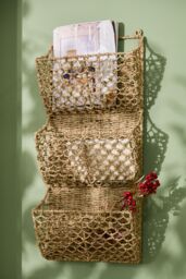 Dibor Traditional 3 Tier Wall Mounted Book or Magazine Basket Rack in Natural
