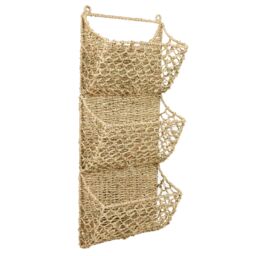 Dibor Traditional 3 Tier Wall Mounted Book or Magazine Basket Rack in Natural - thumbnail 2
