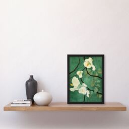 "Artery8 Japanese White Cherry Tree Flower Green Design Framed Art Print - Size: W12"" x H16""" - thumbnail 4