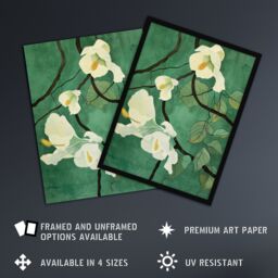 "Artery8 Japanese White Cherry Tree Flower Green Design Framed Art Print - Size: W12"" x H16""" - thumbnail 2