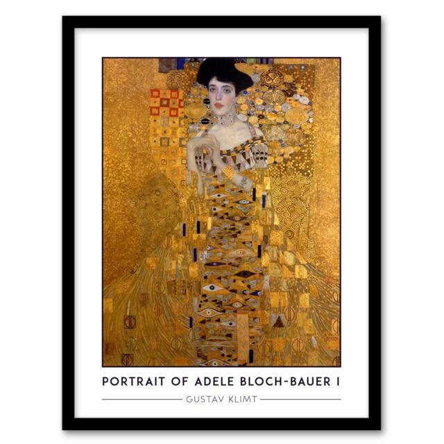 "Artery8 Gustav Klimt Adele Bloch Bauer Portrait Lady in Gold Framed Art Print in Yellow - Size: W12"" x H16""" - image 1