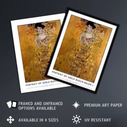 "Artery8 Gustav Klimt Adele Bloch Bauer Portrait Lady in Gold Framed Art Print in Yellow - Size: W12"" x H16""" - thumbnail 2