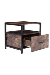 H&O Direct 55cm W x 51cm D x 56cm H Industrial 1 Drawer Bedside Table Bedroom in Brown - Size: 55 cm W x 51 cm D x 56 cm H - thumbnail 3