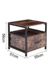 H&O Direct 55cm W x 51cm D x 56cm H Industrial 1 Drawer Bedside Table Bedroom in Brown - Size: 55 cm W x 51 cm D x 56 cm H - thumbnail 6