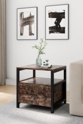H&O Direct 55cm W x 51cm D x 56cm H Industrial 1 Drawer Bedside Table Bedroom in Brown - Size: 55 cm W x 51 cm D x 56 cm H - thumbnail 1