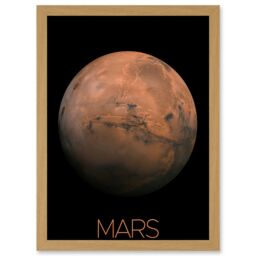 Artery8 NASA Our Solar System Mars Planet Hemisphere Image Artwork Framed Wall Art Print A4 in Light Oak - thumbnail 1