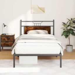 Berkfield Home Bed Frame without Mattress Smoked Oak 100x190 cm Engineered Wood in Brown - thumbnail 1