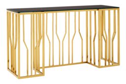 Orsina Contemporary Hexagonal Console Table, Sturdy Metal Hallway Table For Livingroom, Hexagonal Console Table in Black