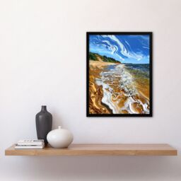 "Artery8 West Bay Dorset Abstract Fluid Trippy Beach Framed Art Print in Blue - Size: W12"" x H16""" - thumbnail 4