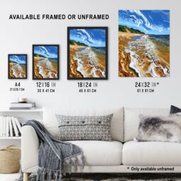 "Artery8 West Bay Dorset Abstract Fluid Trippy Beach Framed Art Print in Blue - Size: W12"" x H16""" - thumbnail 3