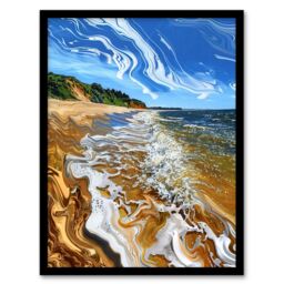 "Artery8 West Bay Dorset Abstract Fluid Trippy Beach Framed Art Print in Blue - Size: W12"" x H16""" - thumbnail 1