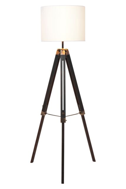 Orsina Tripod Floor Lamp With Black Base, Cylindrical Shade Standing Lamp, Wooden Floor Lamp With Metal Bracing - image 1