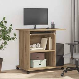 Berkfield Home Modern Computer Desk Artisan Oak 80x50x75 cm Engineered Wood in Brown - Size: 80 x 50 x 75 cm - thumbnail 2
