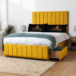 UK Bed Furniture Falcon Divan Bed with 2 Drawers Foot End & 26 Inch headboard in Mustard - Size: Double - thumbnail 1